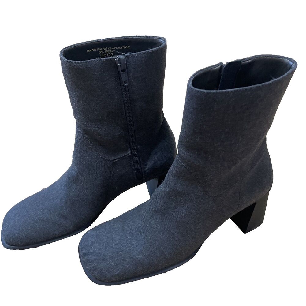 Villager Liz Claiborne Ankle Boots Horton Wool Blend Gray Square Toe Women 6.5